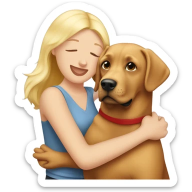 Red Labrador giving a blonde lady a hug  sticker