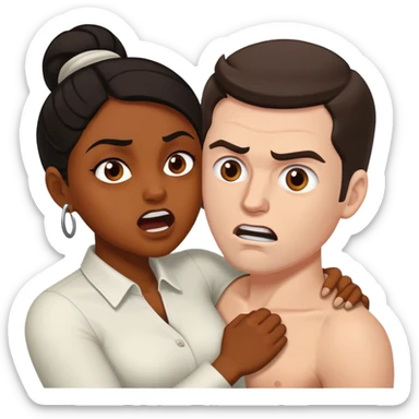 Brown skin woman white man with dark hair tussling sticker