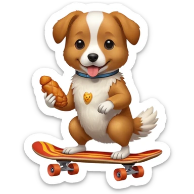 dog riding skateboard eating chicken wing sticker