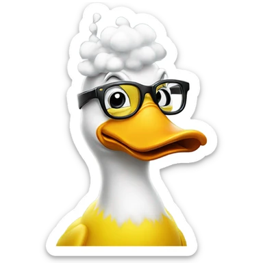 A yellow duck with glasses smokes a cigarette sticker
