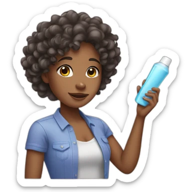 Curly-haired girl with shampoo in her hand sticker