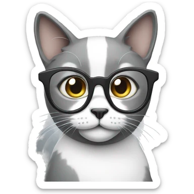 Cat grey and white with glasses sticker