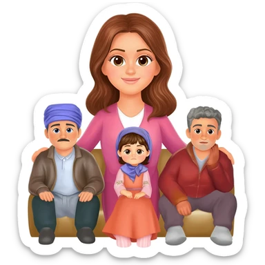 Bir kadın bir kocası iki de erkek çocuk arkaları dönük bı şekilde oturuyorlar kadın ferce giymiş sticker