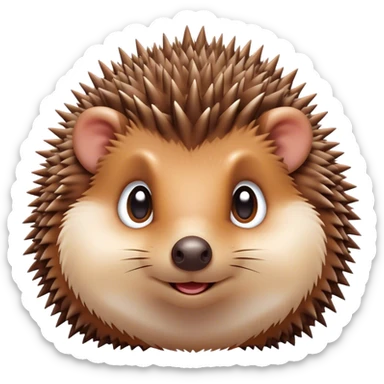 Cinematic Cute Hedgehog Portrait Emoji, Head tilted playfully and inquisitively, featuring a fluffy, spiky brown Fur with an irresistibly cute, round face and tiny ears, round, sparkling eyes filled with curious wonder, Simplified yet irresistibly adorable features, highly detailed, glowing with a warm, friendly glow, high shine, affectionate and quirky, stylized with a touch of woodland whimsy, bright and endearing, soft glowing outline, capturing the essence of a mischievous yet loving hedgehog, so playful it feels like it could roll out of the screen and into your arms! sticker