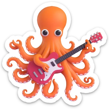 happy octopus with multiple arms playing guitar sticker