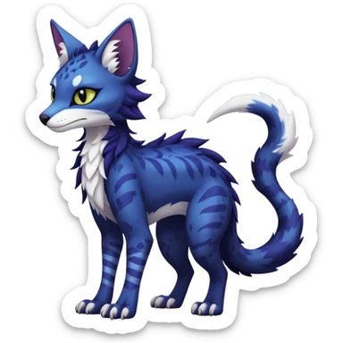 Kawaii dark edgy fantasy feline-vernid-sergal-fursona animal creature with a tufted tail full body with intricate markings  sticker