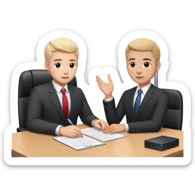 Professional business employer in suit interviewing candidate at desk sticker