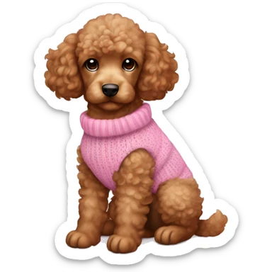 Little brown golden poodle puppy wearing a pink sweater sticker