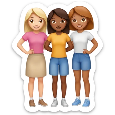 Four female best friends standing together, smiling sticker