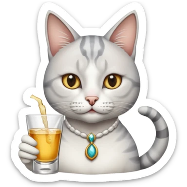 White and grey cat drinking tequila in meksykańskie style  sticker