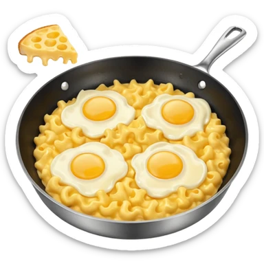 Fried Scrambled eggs and Mac and cheese in a frying pan sticker