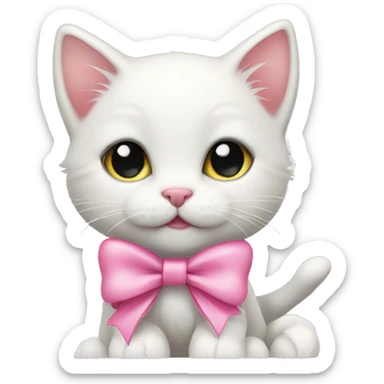 cute white kitten with pink bow around its neck  sticker