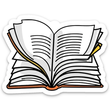 An open book with pages flipping sticker