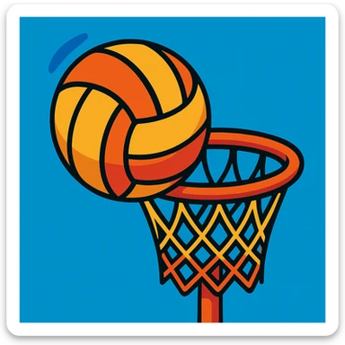 a netball with a hoop, vibrant and clear sticker