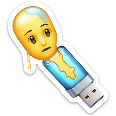 A USB stick leaking human consciousness like liquid sticker