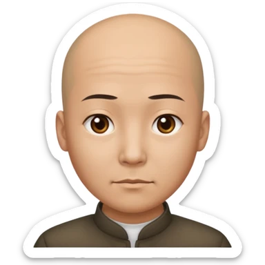chineese man with a bald head and PONYTAIL coming out in the middle sticker