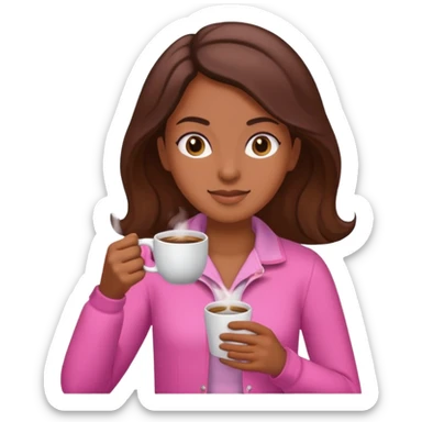 Mulher morena tomando café  com roupa rosa esfriando o café  sticker