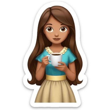 big black eyes and tanned skin brown hair glamorous long hair with coffee  sticker