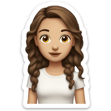 girl with brown hair, thin eyebrows, brown eyes and very cute sticker