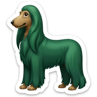 dark green dog extra furry afghan hound. The dog fur is totally dark green sticker