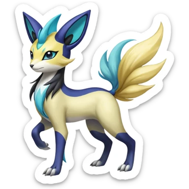 Feral Colorful Painted Asian Graceful Majestic Cool Handsome Meloetta-Renamon-Luxray-Cobalion-Suicune-Vernid-fusion-hybrid-creature, full body  sticker