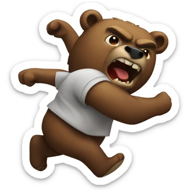 Angry bear holding angry bull running away sticker
