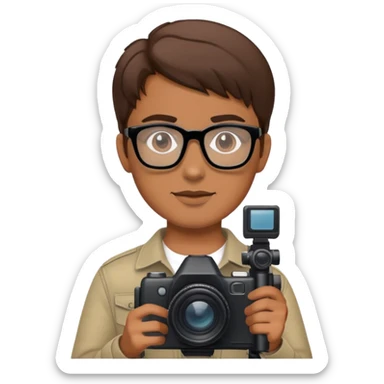 a brown hair cameraman with the black glasses sticker
