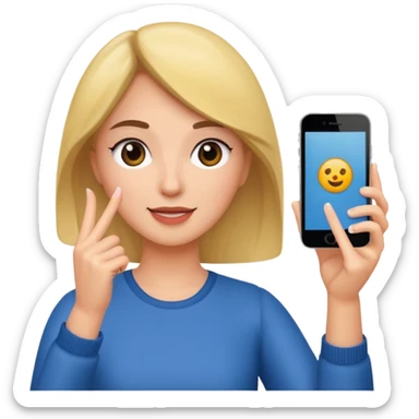  woman holding her phone having selfie sticker