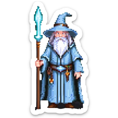 Gandalf the wizard with white beard, staff, and magical robe sticker