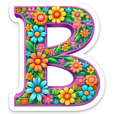 3D, gothic style psychedelic colored Letter Z with hippie style flower border sticker