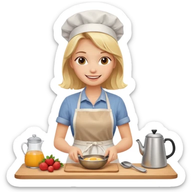 haz una chica rubia preparando un desayuno sticker
