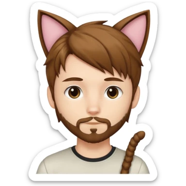 white boy with cat tail with goatee hair and cat ears with brown hair and anime features sticker