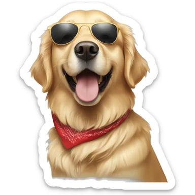 golden retriever with sunglasses and a bandana sticker