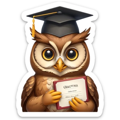 Owl smiling with graduation hat and diploma in claws sticker
