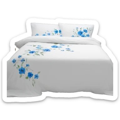 Cosy white bed with blue smal flower oversized bed sheets sticker