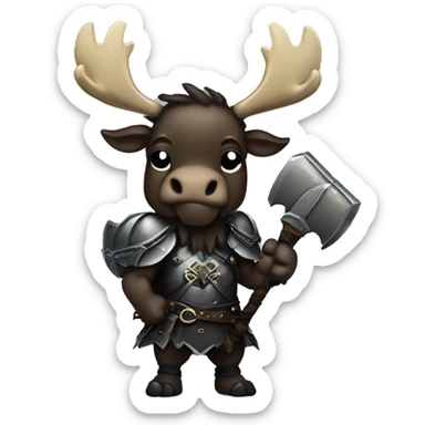 Gothical warrior moose with a flail and shield chibi  sticker