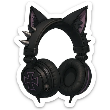 Add cat ears to the goth headphones in a realistic anime style. Keep the background transparent. sticker