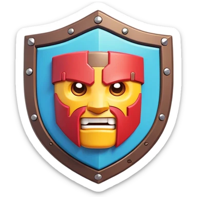 Clash of Clans aesthetic: Cinematic Playful Pixel 3D Shield Emoji, rendered in a 3D vector-style similar to standard emojis with minimal shading and bold, simplified shapes. A compact, distinct form with signature details, softly glowing with a pixelated adventure charm. Simplified yet unmistakably iconic, highly detailed and consistent, glowing with a soft radiance and high shine. Stylized with a touch of classic pixel-art charm and a soft glowing outline, capturing the essence of a beloved gaming relic with a friendly, playful manner! sticker
