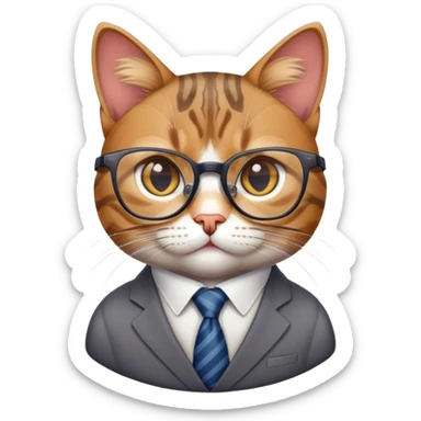 Cat with glasses looking like an office boss, professional business cat sticker
