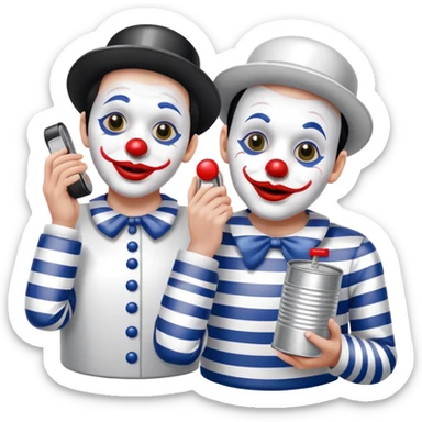 two mime clowns using tin can telephone sticker