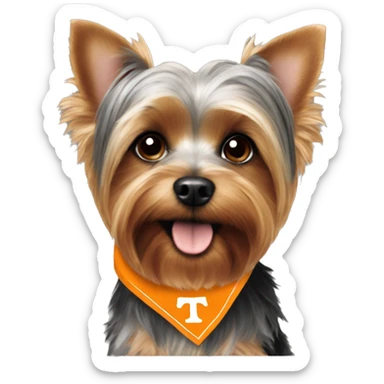 Yorkie dog wearing TN Vols bandana sticker