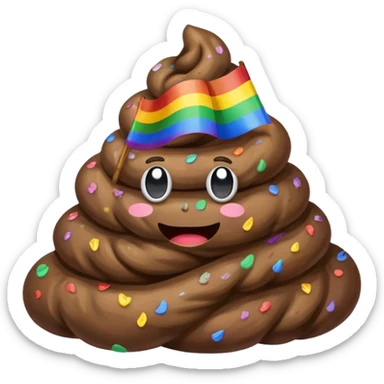 Poop wearing a rainbow gay sticker