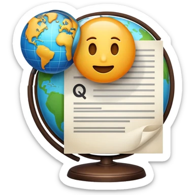 Create an emoji-style alert icon for immigration rule changes. A document with an exclamation mark, a small globe, and a refresh/update symbol. Vibrant, high-contrast, rounded emoji design sticker