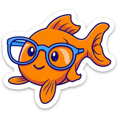 A funny orange goldfish with large glasses, making a goofy face sticker