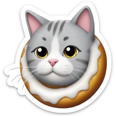 Fat grey cat in doughnut ￼ sticker