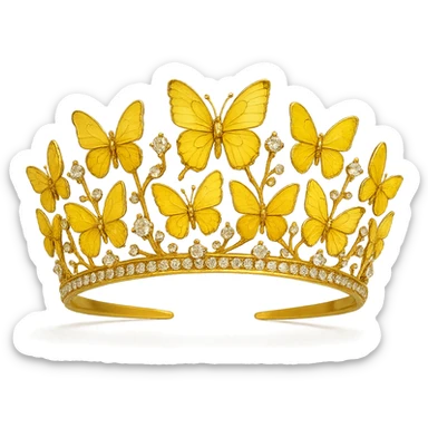butterfly crown with a yellow base, butterflies in various yellow enamel shades, sparkling gems sticker