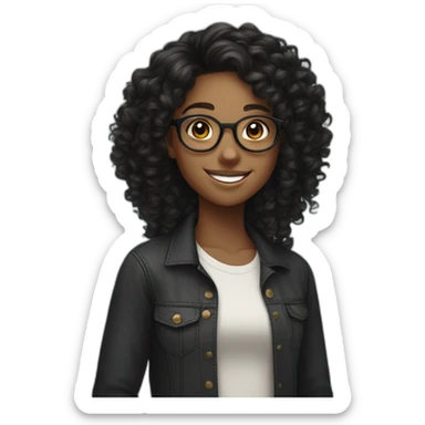 smiling black teenager girl with long black curly hair and round glasses sticker