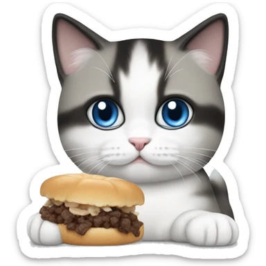 whoppers eating white/black/gray munchkin cat be with blue eyes sticker