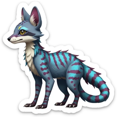 Feral Rare Fantasy dark colorful Vernid-Sergal-Genet-Trico-species by LiLaiRa, random markings, tufted tail, tufted ears, full body sticker
