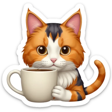 a cat drinking coffee sticker